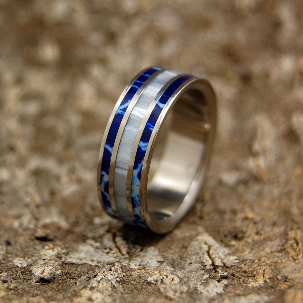 Cobalt Blue | Men's Cobalt Stone, Marbled Resin & Titanium Wedding Ring - Minter and Richter Designs