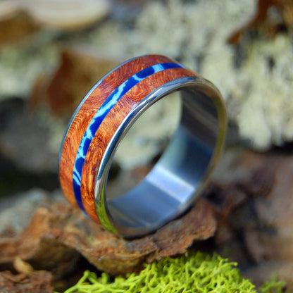 Cobalt Fault Line | Men's Amboyna Wood, Cobalt Stone & Titanium Wedding Ring - Minter and Richter Designs