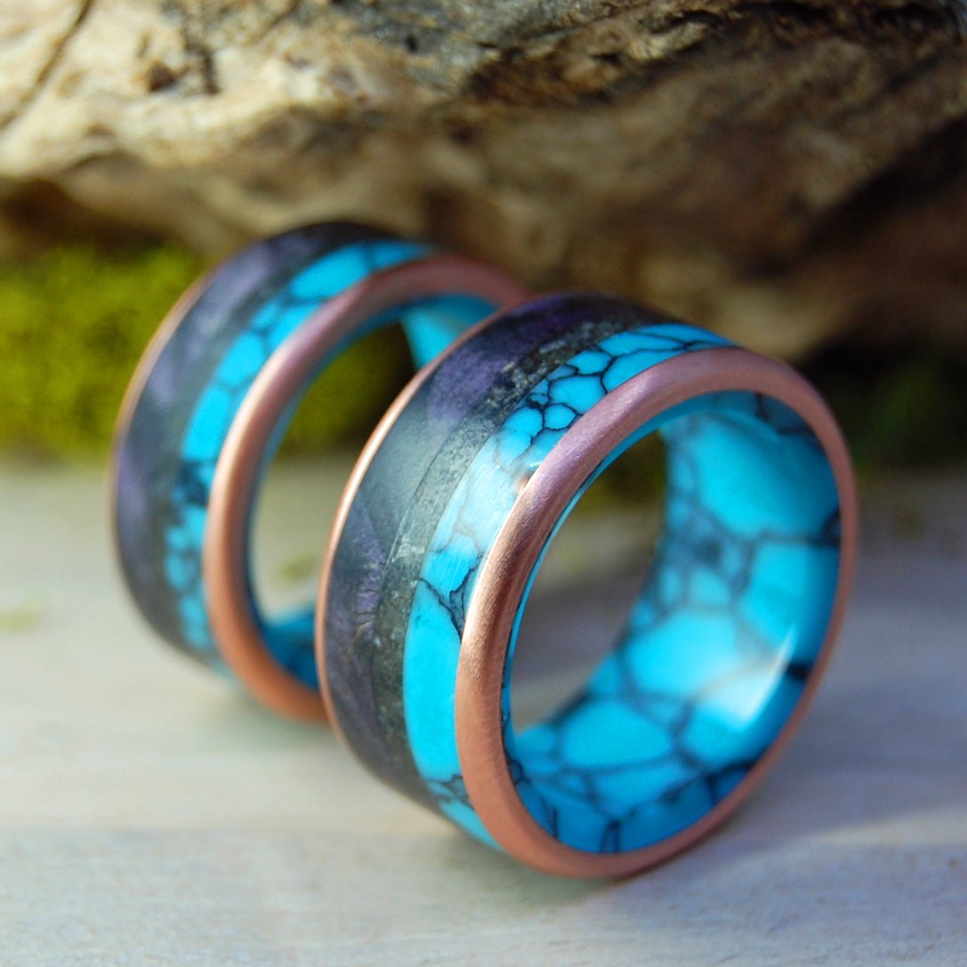 Colors Of Okinawa | Beach Sand & Turquoise - Titanium Wedding Ring Set - Minter and Richter Designs