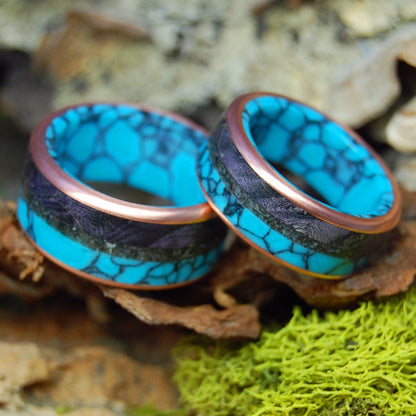 Colors Of Okinawa | Beach Sand & Turquoise - Titanium Wedding Ring Set - Minter and Richter Designs