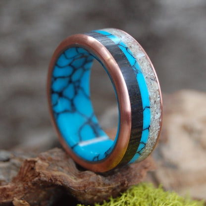 Colors Of Okinawa | Men's Turquoise, Okinawa Beach Sand, Bog Oak & Copper Wedding Ring - Minter and Richter Designs