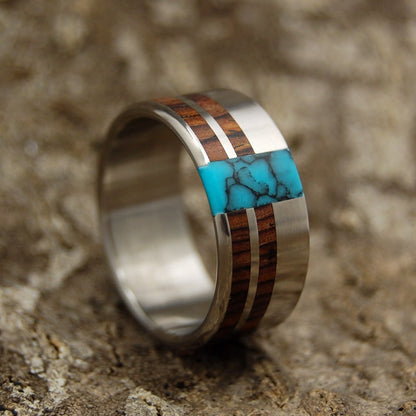 Comet & Constellation | Men's Cocobolo Wood, Turquoise & Titanium Wedding Ring - Minter and Richter Designs