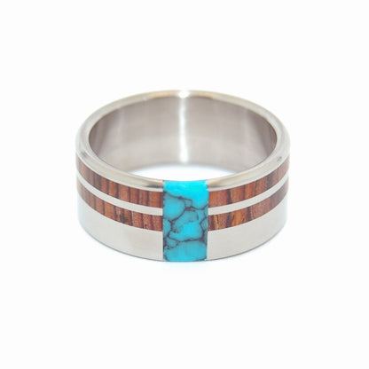 Comet & Constellation | Men's Cocobolo Wood, Turquoise & Titanium Wedding Ring - Minter and Richter Designs