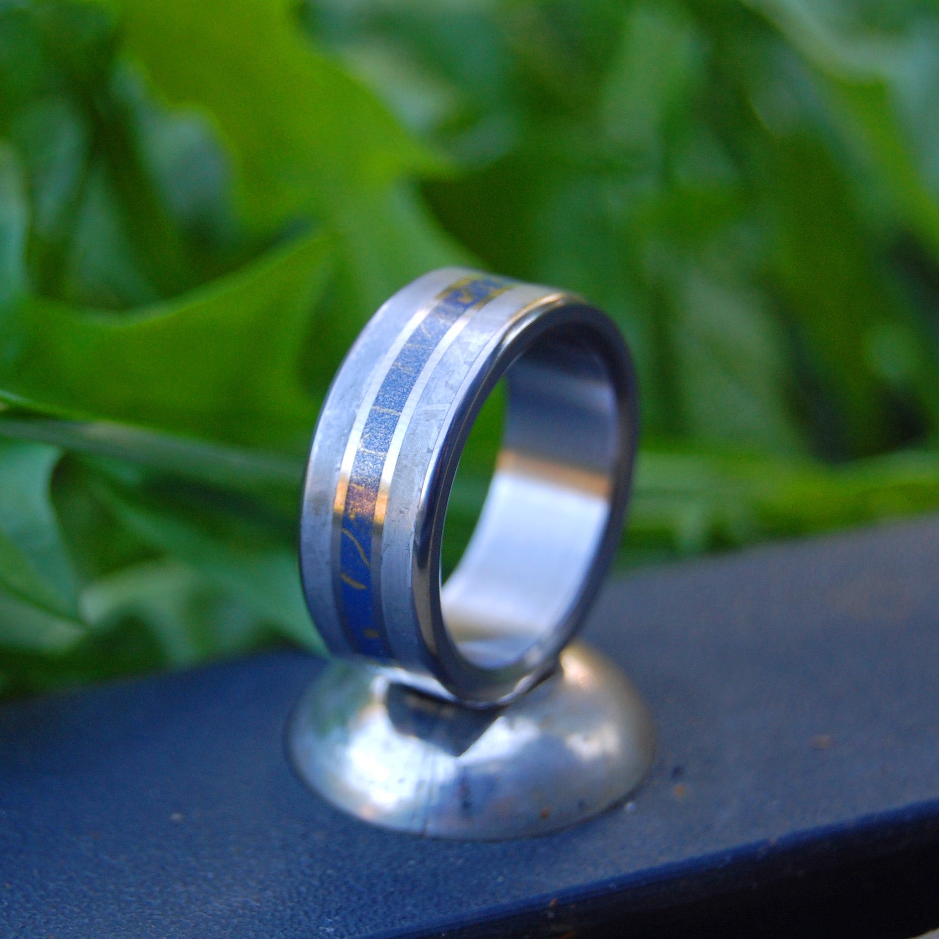 Comet's Tail | Men's Meteorite, Blue Gold M3 Mokume Gane & Titanium Wedding Ring - Minter and Richter Designs