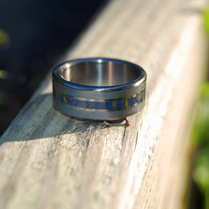 Comet's Tail | Men's Meteorite, Blue Gold M3 Mokume Gane & Titanium Wedding Ring - Minter and Richter Designs