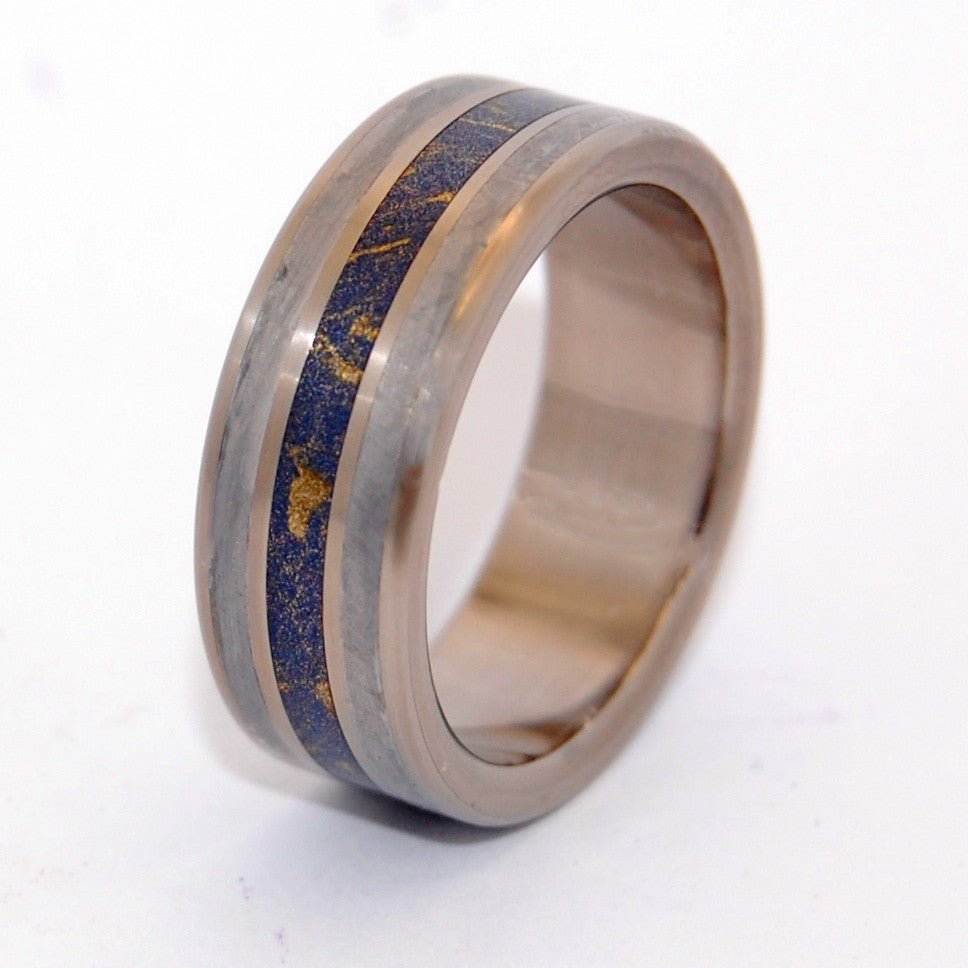 Comet's Tail | Men's Meteorite, Blue Gold M3 Mokume Gane & Titanium Wedding Ring - Minter and Richter Designs