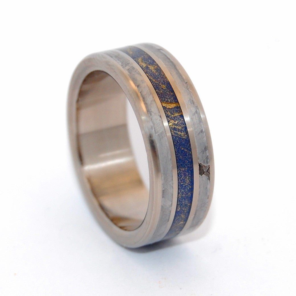 Comet's Tail | Men's Meteorite, Blue Gold M3 Mokume Gane & Titanium Wedding Ring - Minter and Richter Designs