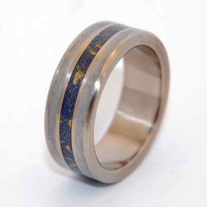 Comet's Tail | Men's Meteorite, Blue Gold M3 Mokume Gane & Titanium Wedding Ring - Minter and Richter Designs