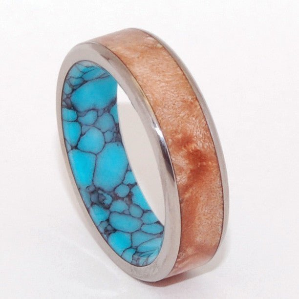 Conifer | Men's Maple Wood, Turquoise & Titanium Wedding Ring - Minter and Richter Designs