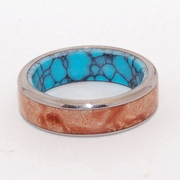 Conifer | Men's Maple Wood, Turquoise & Titanium Wedding Ring - Minter and Richter Designs