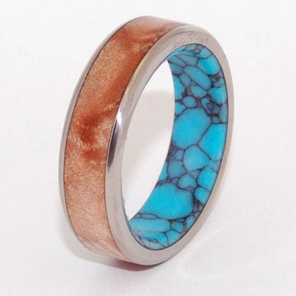 Conifer | Men's Maple Wood, Turquoise & Titanium Wedding Ring - Minter and Richter Designs