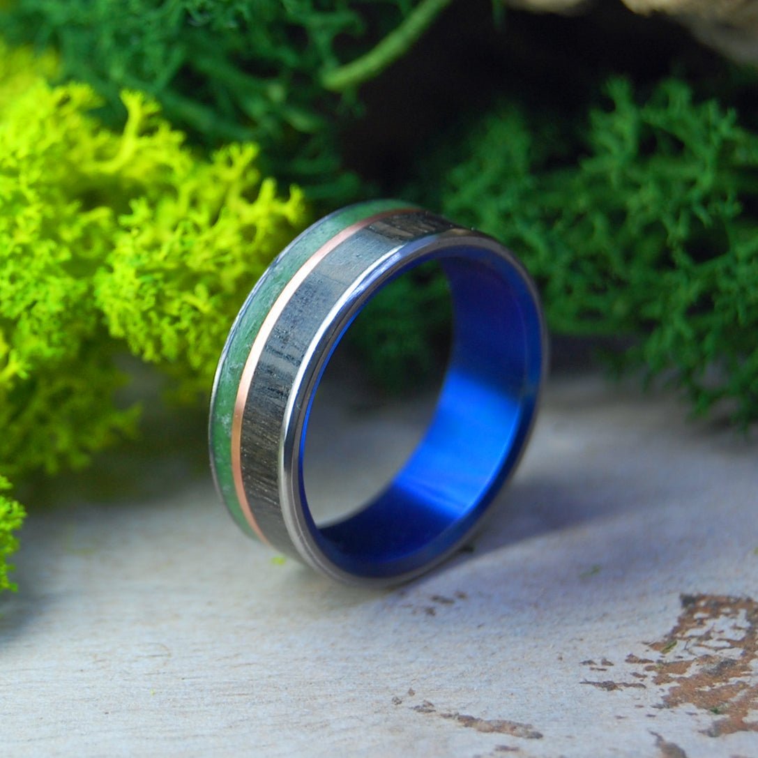 Connemara Marble Bog Blue | Men's Connemara Marble, Irish Bog Oak & Titanium Wedding Ring - Minter and Richter Designs