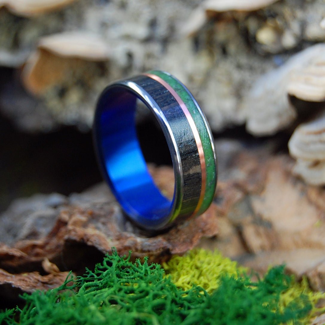 Connemara Marble Bog Blue | Men's Connemara Marble, Irish Bog Oak & Titanium Wedding Ring - Minter and Richter Designs