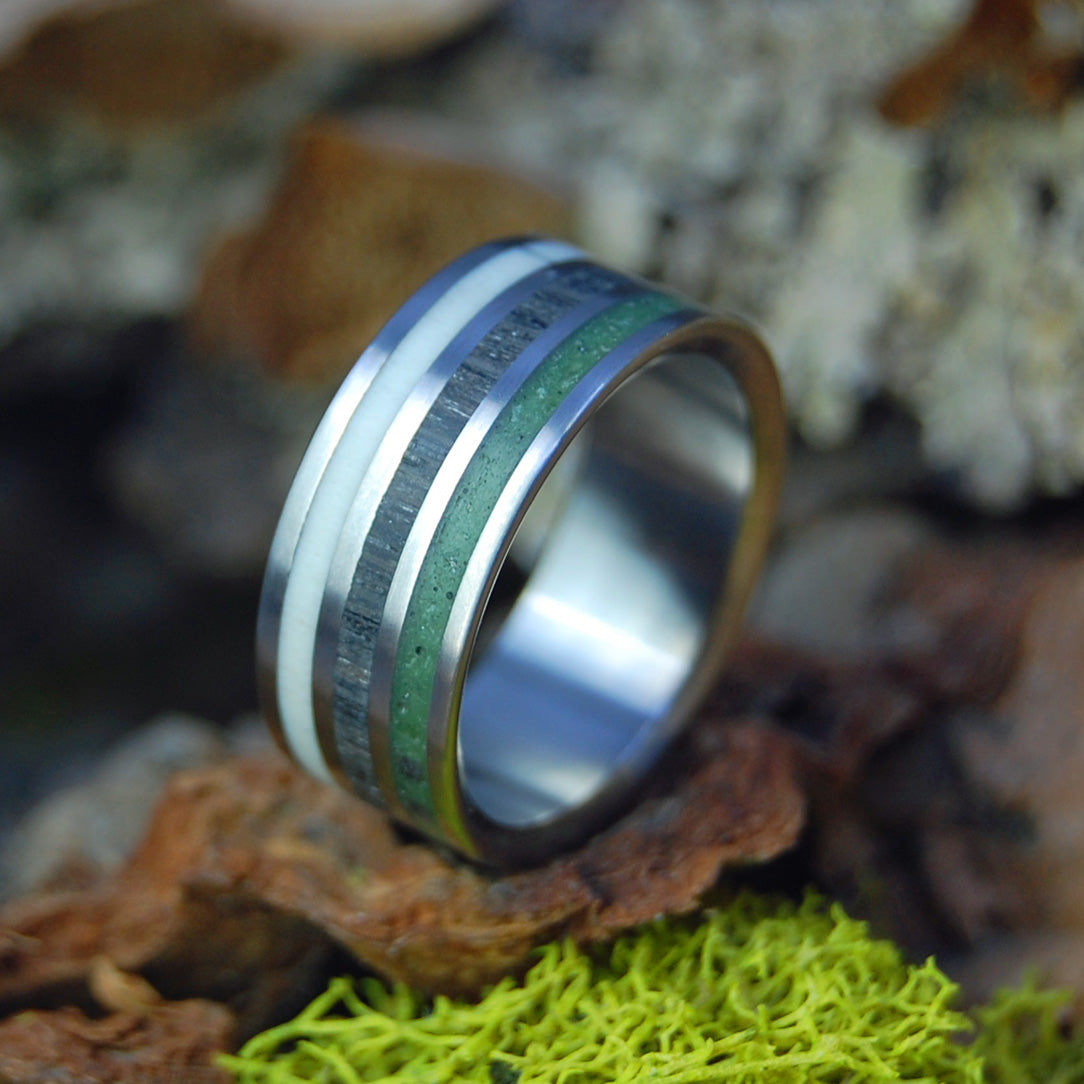 THE MOOSE OF IRELAND | Moose Antler, Irish Bog Oak and Connemara Marble - Unique Wedding Rings - Minter and Richter Designs