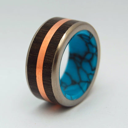 Copper Bog | Men's Copper, Bog Oak & Turquoise Titanium Wedding Ring - Minter and Richter Designs