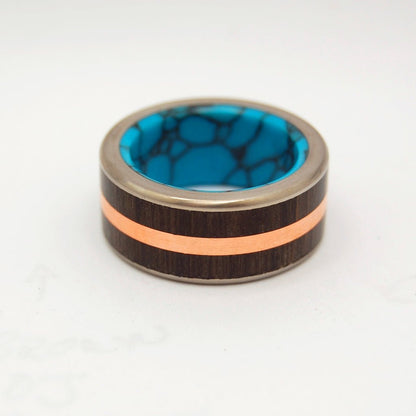 Copper Bog | Men's Copper, Bog Oak & Turquoise Titanium Wedding Ring - Minter and Richter Designs