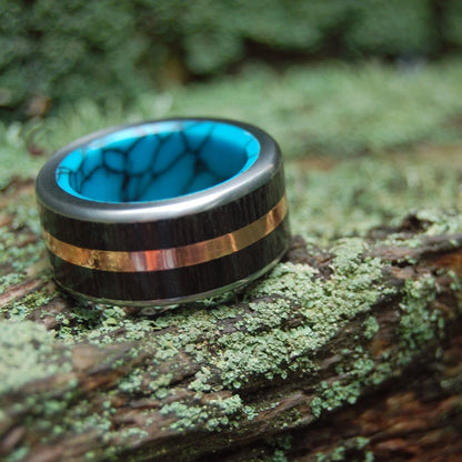 Copper Bog | Men's Copper, Bog Oak & Turquoise Titanium Wedding Ring - Minter and Richter Designs