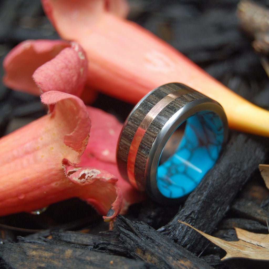 Copper Bog | Men's Copper, Bog Oak & Turquoise Titanium Wedding Ring - Minter and Richter Designs