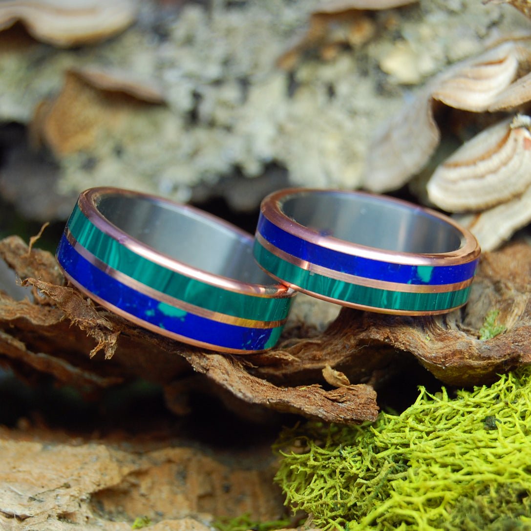 Copper Can't Hold Us Back | Malachite Stone, Azurite Stone - Unique Wedding Ring - Wedding Ring Set - Minter and Richter Designs