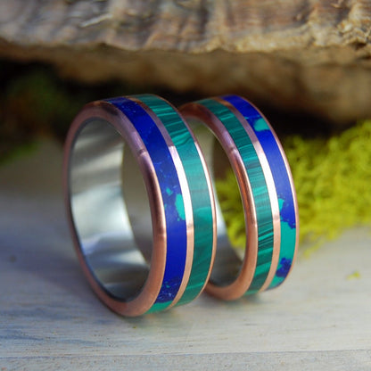 Copper Can't Hold Us Back | Malachite Stone, Azurite Stone - Unique Wedding Ring - Wedding Ring Set - Minter and Richter Designs