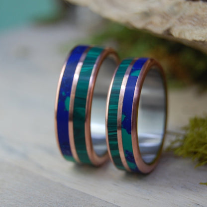 Copper Can't Hold Us Back | Malachite Stone, Azurite Stone - Unique Wedding Ring - Wedding Ring Set - Minter and Richter Designs