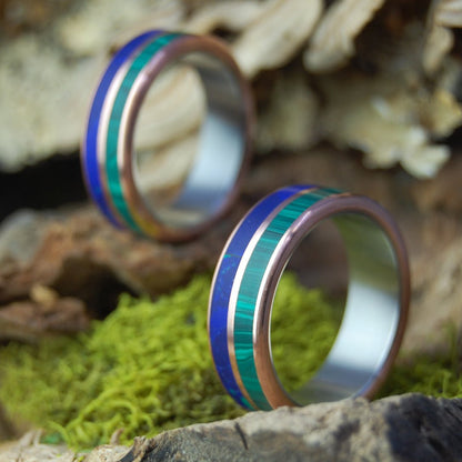 Copper Can't Hold Us Back | Malachite Stone, Azurite Stone - Unique Wedding Ring - Wedding Ring Set - Minter and Richter Designs