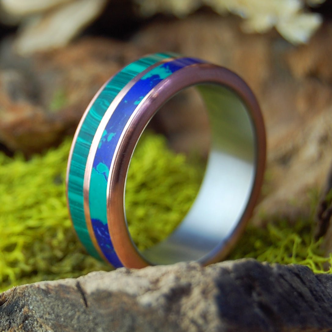 Copper Can't Hold Us Back | Men's Azurite, Malachite Stone, Copper & Titanium Wedding Ring - Minter and Richter Designs