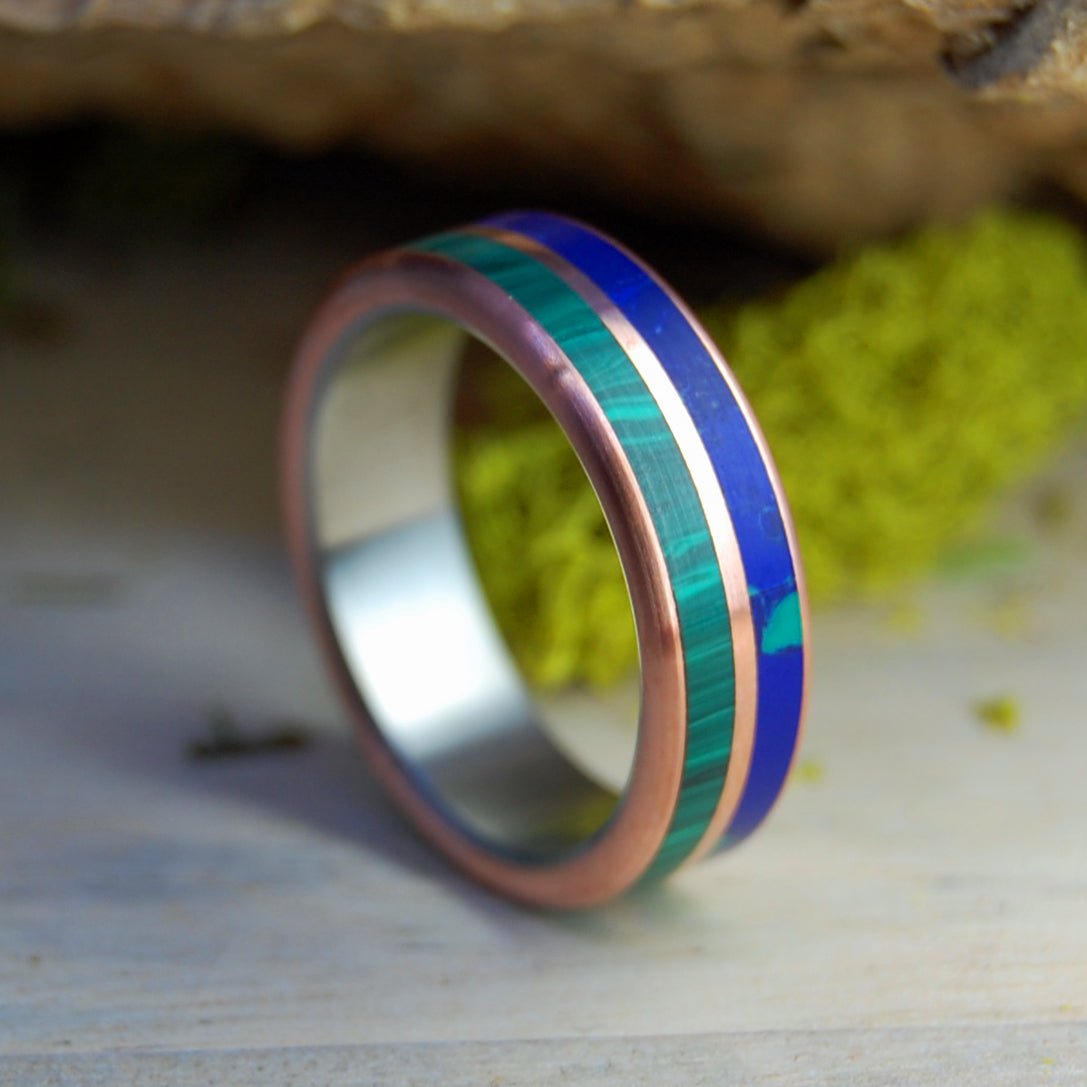 Copper Can't Hold Us Back | Men's Azurite, Malachite Stone, Copper & Titanium Wedding Ring - Minter and Richter Designs