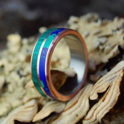 Copper Can't Hold Us Back | Men's Azurite, Malachite Stone, Copper & Titanium Wedding Ring - Minter and Richter Designs