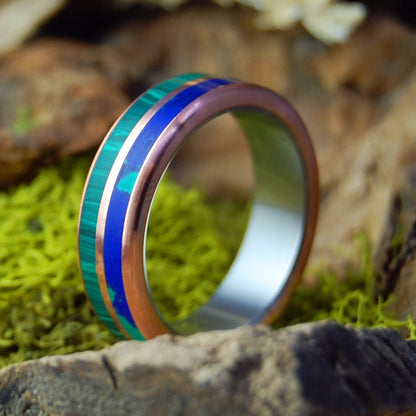 Copper Can't Hold Us Back | Men's Azurite, Malachite Stone, Copper & Titanium Wedding Ring - Minter and Richter Designs