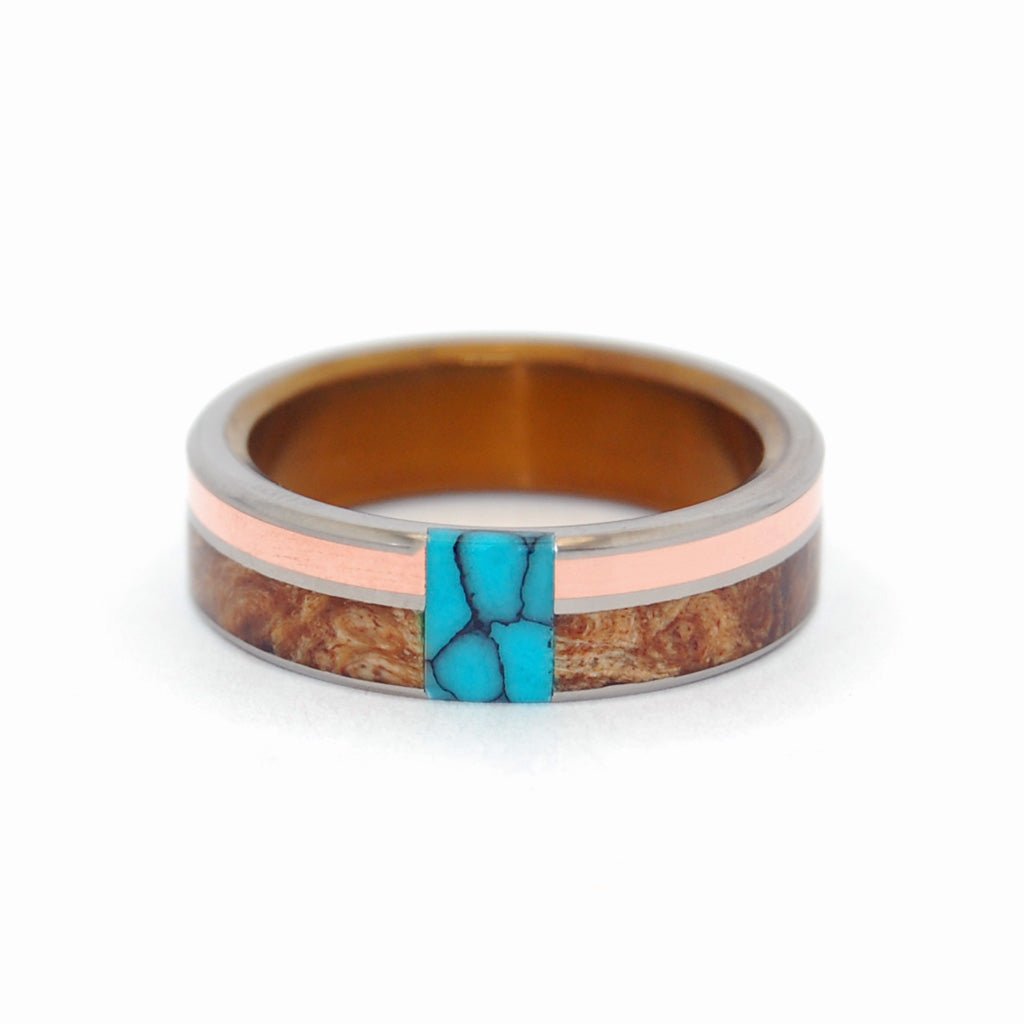 Copper Maple Tree | Men's Maple Wood, Turquoise, Copper & Titanium Wedding Ring - Minter and Richter Designs