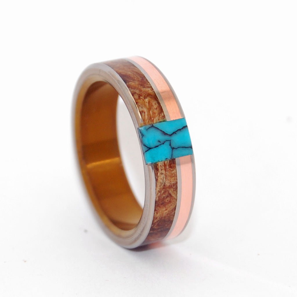 Copper Maple Tree | Men's Maple Wood, Turquoise, Copper & Titanium Wedding Ring - Minter and Richter Designs