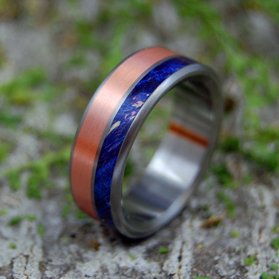 Copper Shore | Men's Copper, Blue Box Elder Wood & Titanium Wedding Ring - Minter and Richter Designs