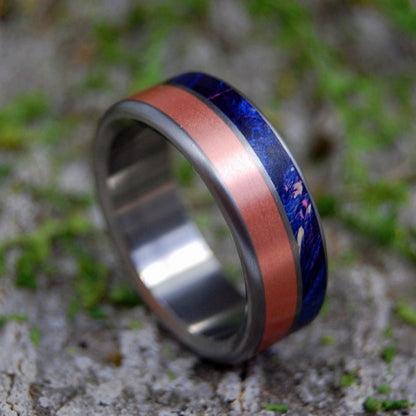 Copper Shore | Men's Copper, Blue Box Elder Wood & Titanium Wedding Ring - Minter and Richter Designs