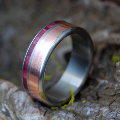 Copper Sunset | Men's Copper, Red Marbled Opalescent & Titanium Wedding Ring - Minter and Richter Designs