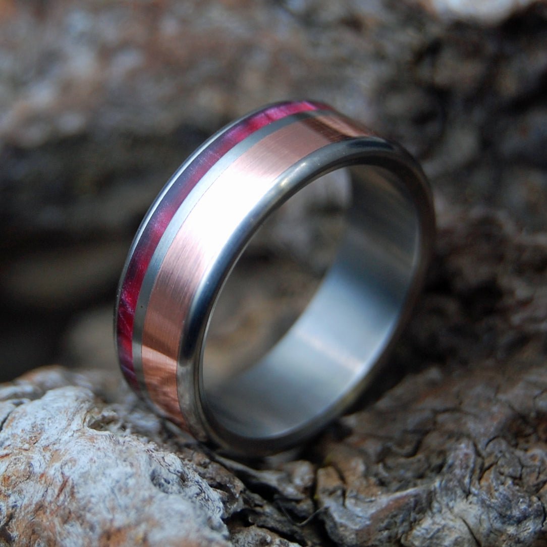 Copper Sunset | Men's Copper, Red Marbled Opalescent & Titanium Wedding Ring - Minter and Richter Designs