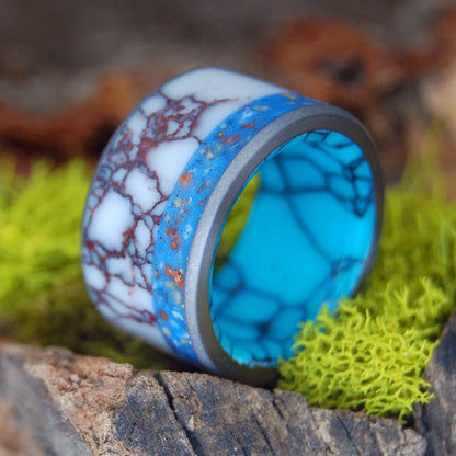 Crushed Coral Puerto Rico | Men's Turquoise, Jasper Stone, Coral & Titanium Wedding Ring - Minter and Richter Designs