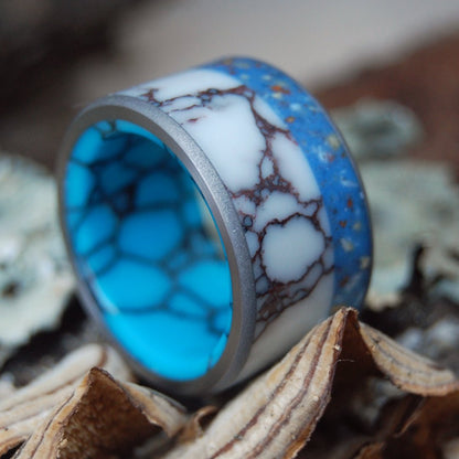 Crushed Coral Puerto Rico | Men's Turquoise, Jasper Stone, Coral & Titanium Wedding Ring - Minter and Richter Designs