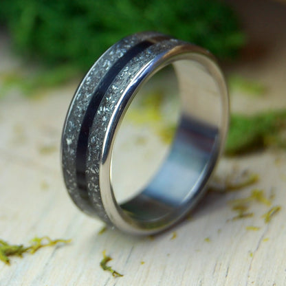 Crushed Meteorite and Onyx | Men's Crushed Meteorite, Onyx Stone & Titanium Wedding Ring - Minter and Richter Designs