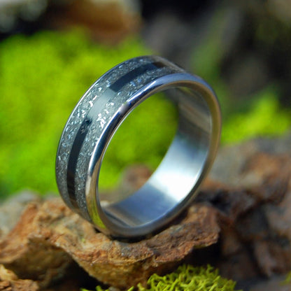 Crushed Meteorite and Onyx | Men's Crushed Meteorite, Onyx Stone & Titanium Wedding Ring - Minter and Richter Designs