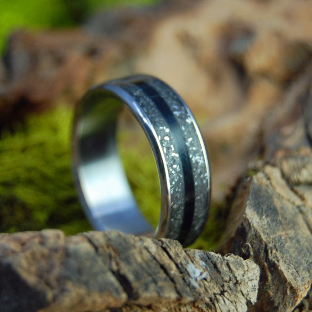 Crushed Meteorite and Onyx | Men's Crushed Meteorite, Onyx Stone & Titanium Wedding Ring - Minter and Richter Designs