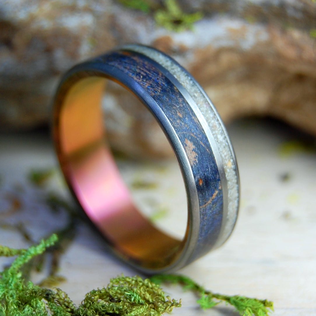 Culebra | Men's Puerto Rican Beach Sand, Blue Maple Wood & Titanium Wedding Ring - Minter and Richter Designs