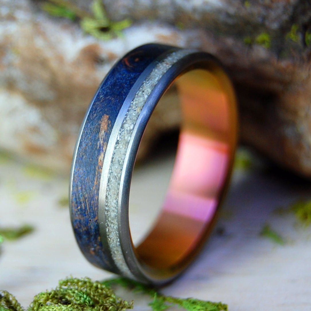 Culebra | Men's Puerto Rican Beach Sand, Blue Maple Wood & Titanium Wedding Ring - Minter and Richter Designs