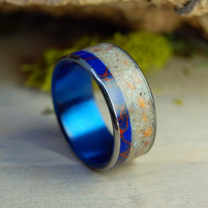 Culebrita Puerto Rico Blue | Men's Jasper Stone, Beach Sand & Titanium Wedding Ring - Minter and Richter Designs