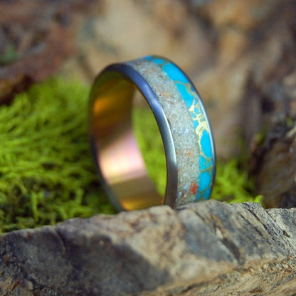 Culebrita Puerto Rico Sunset | Men's Tibetan Turquoise, Beach Sand & Titanium Wedding Ring - Minter and Richter Designs