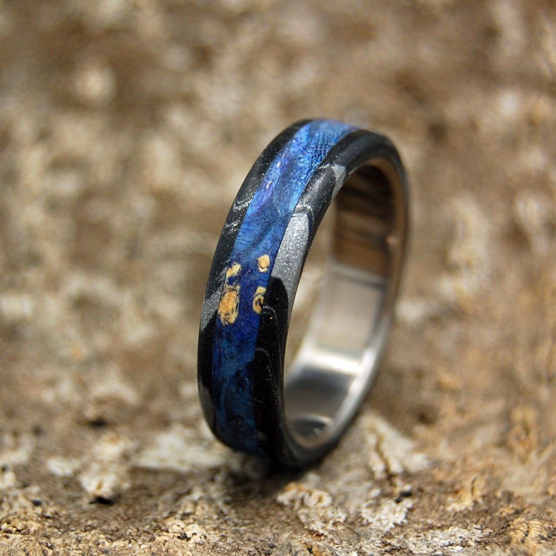 Dark Greek God | Men's Blue Wood, Black Silver & Titanium Wedding Ring - Minter and Richter Designs