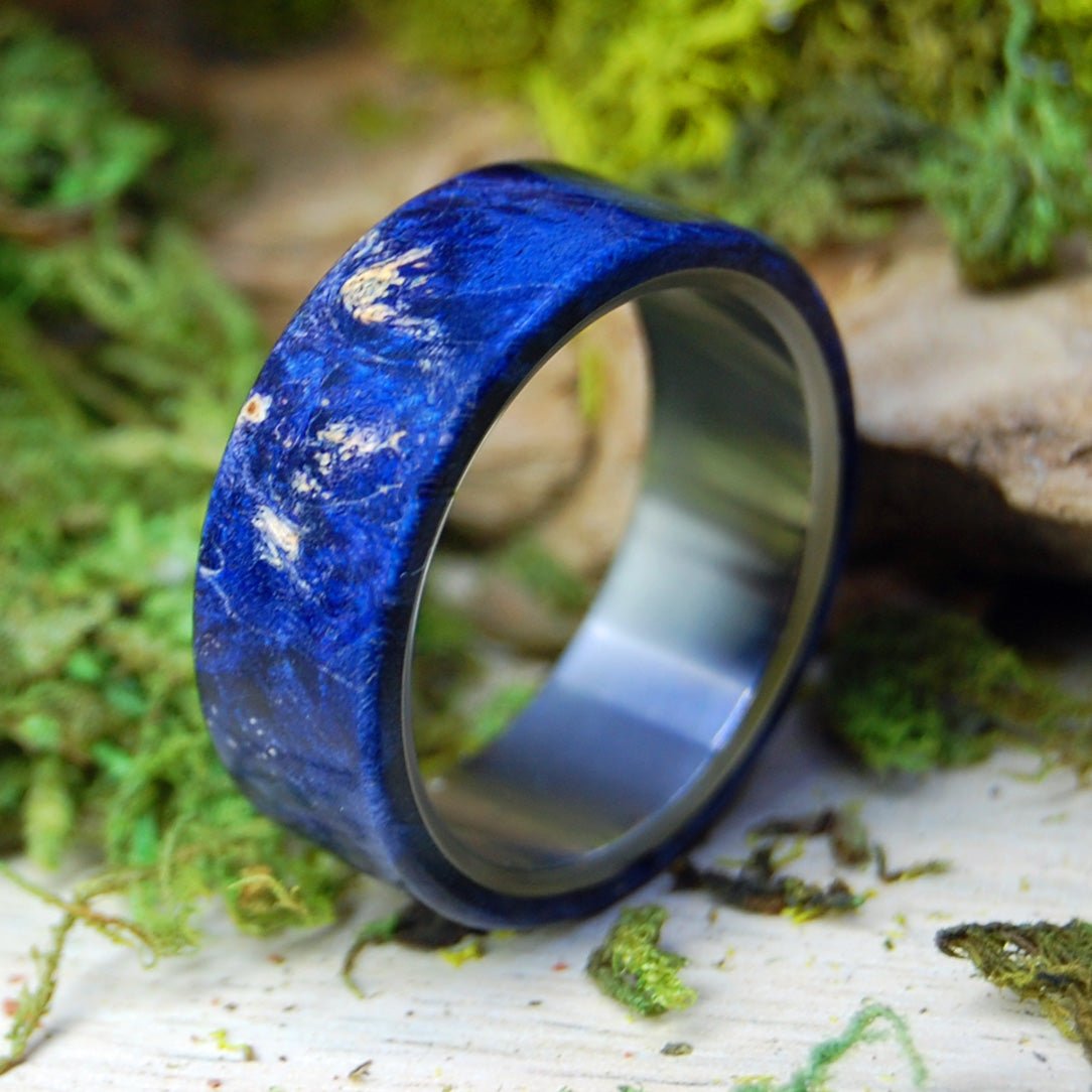 Dark Reflection | Men's Dark Blue Box Elder Wood & Titanium Wedding Ring - Minter and Richter Designs