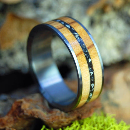 David & Goliath In The Valley Of Elah | Men's Olive Wood, Stones from Valley of Elah & Titanium Wedding Ring - Minter and Richter Designs