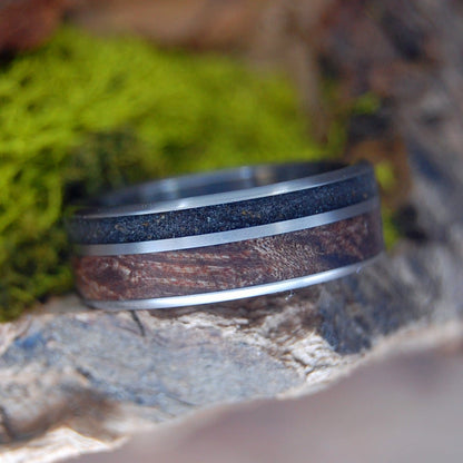 Daytona | Men's Beach Sand, Dark Maple Wood & Titanium Wedding Ring - Minter and Richter Designs