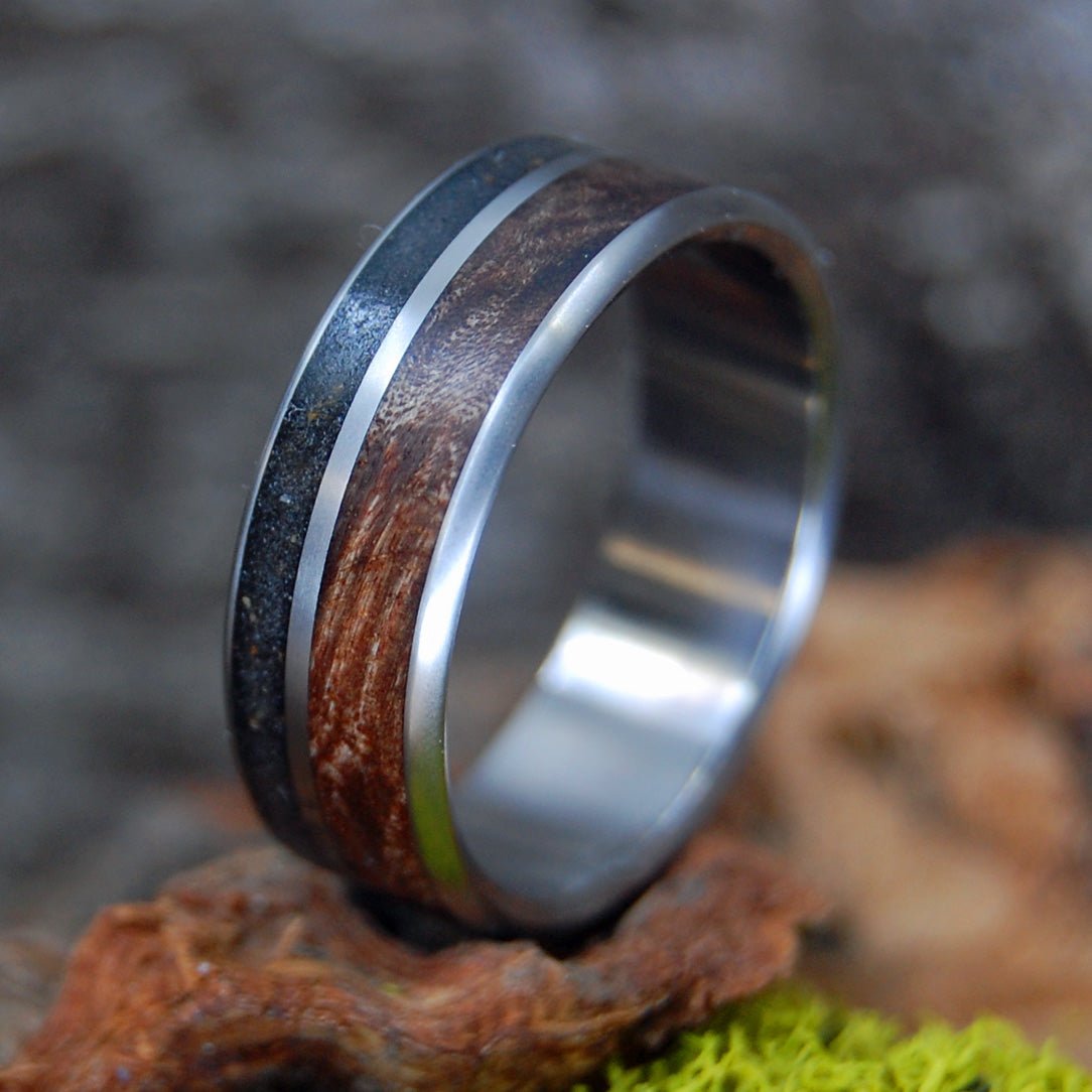 Daytona | Men's Beach Sand, Dark Maple Wood & Titanium Wedding Ring - Minter and Richter Designs